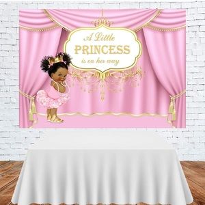 Royal Little Princess for Party  Decorations Pink Curtain Photo Banner 7x5ft